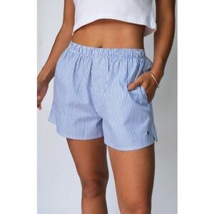 Saint Paradise Women's Blue Stripe Classic Boxer Shorts NWT Size S